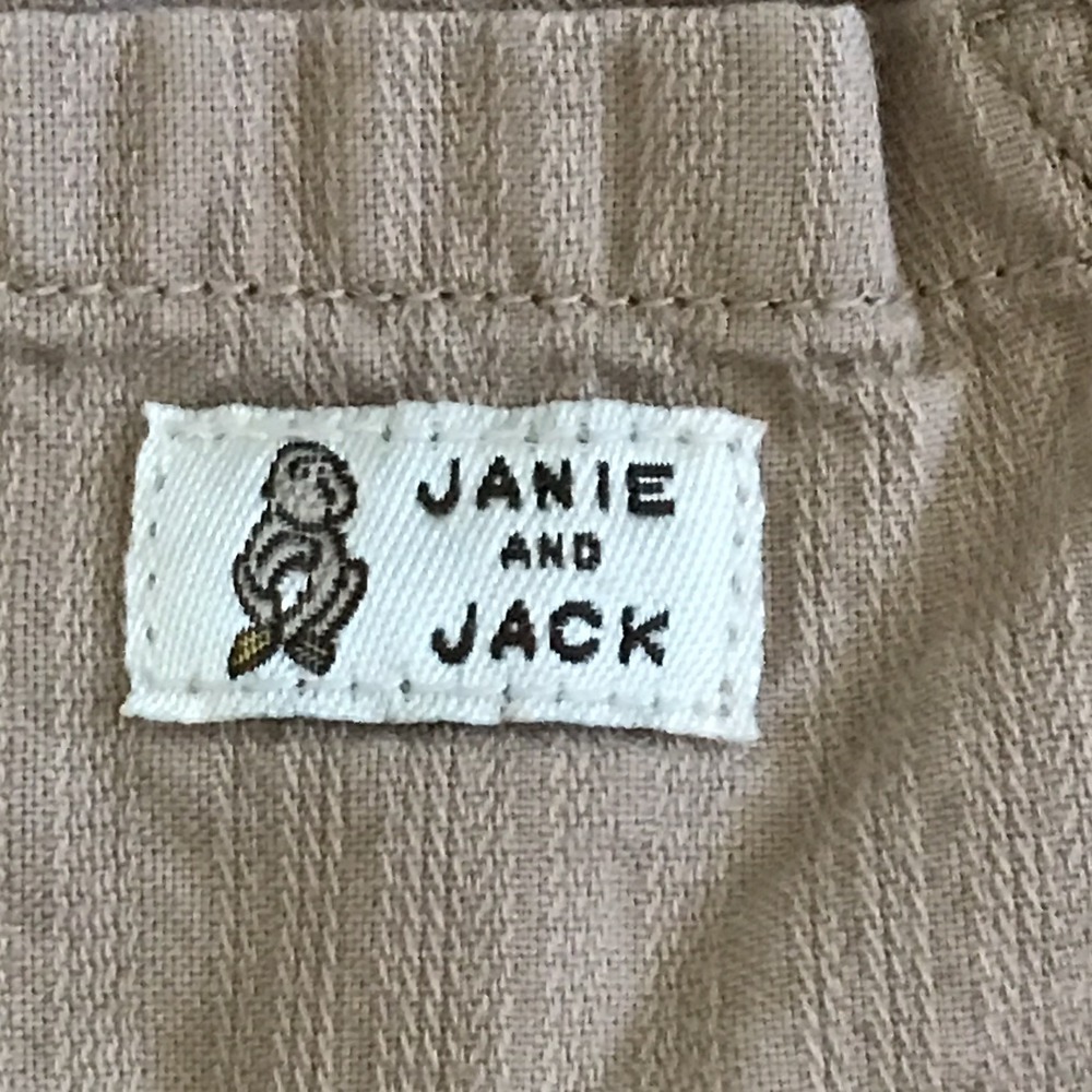 Janie and Jack Khaki Pull On Pants 6-12 Months Roll Tab Cuff Embroidered Monkey - Picture 10 of 16